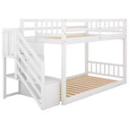 Okak Twin over Twin Solid Wood Floor Bunk Bed Low Loft Bunk Bed with Storage Ladder & Safety Guardrail for Kids Teens, Easy Assemble