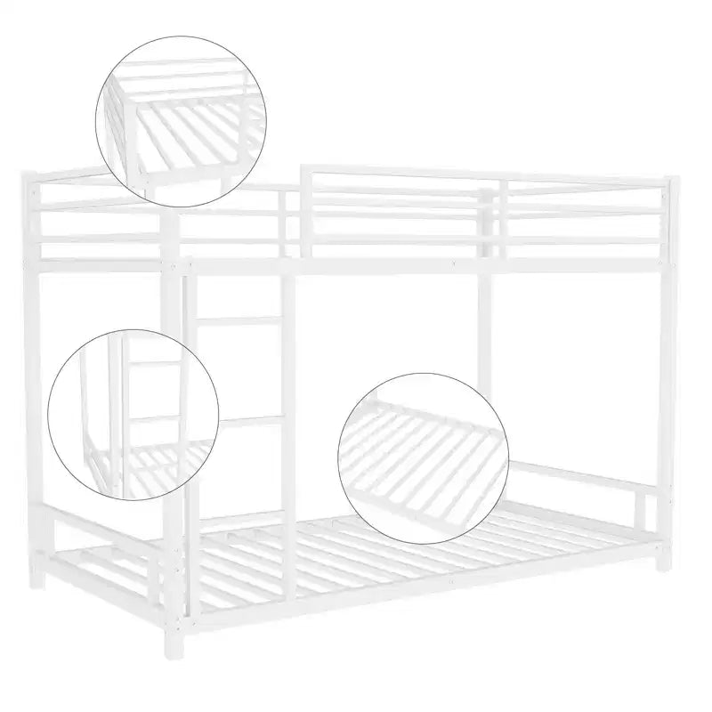Okak Twin over Twin Metal Loft Bunk Bed Heavy Duty Bedframe with Ladder & Safety Guardrail for Adults Teens Noise Reduced Easy Assemble