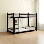 Okak Twin over Twin Metal Loft Bunk Bed Heavy Duty Bedframe with Ladder & Safety Guardrail for Adults Teens Noise Reduced Easy Assemble