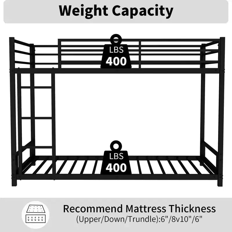 Okak Twin over Twin Metal Loft Bunk Bed Heavy Duty Bedframe with Ladder & Safety Guardrail for Adults Teens Noise Reduced Easy Assemble
