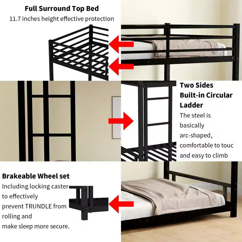 Okak Twin over Twin Metal Loft Bunk Bed Heavy Duty Bedframe with Ladder & Safety Guardrail for Adults Teens Noise Reduced Easy Assemble