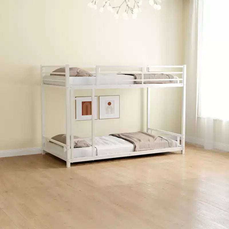 Okak Twin over Twin Metal Loft Bunk Bed Heavy Duty Bedframe with Ladder & Safety Guardrail for Adults Teens Noise Reduced Easy Assemble