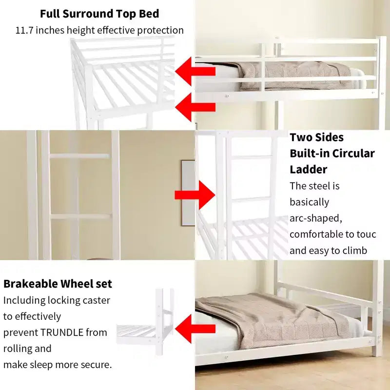 Okak Twin over Twin Metal Loft Bunk Bed Heavy Duty Bedframe with Ladder & Safety Guardrail for Adults Teens Noise Reduced Easy Assemble