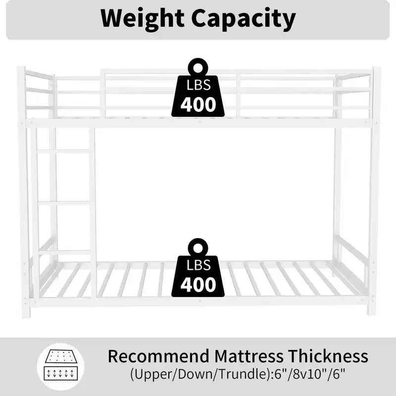 Okak Twin over Twin Metal Loft Bunk Bed Heavy Duty Bedframe with Ladder & Safety Guardrail for Adults Teens Noise Reduced Easy Assemble