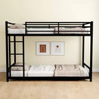 Okak Twin over Twin Metal Loft Bunk Bed Heavy Duty Bedframe with Ladder & Safety Guardrail for Adults Teens Noise Reduced Easy Assemble