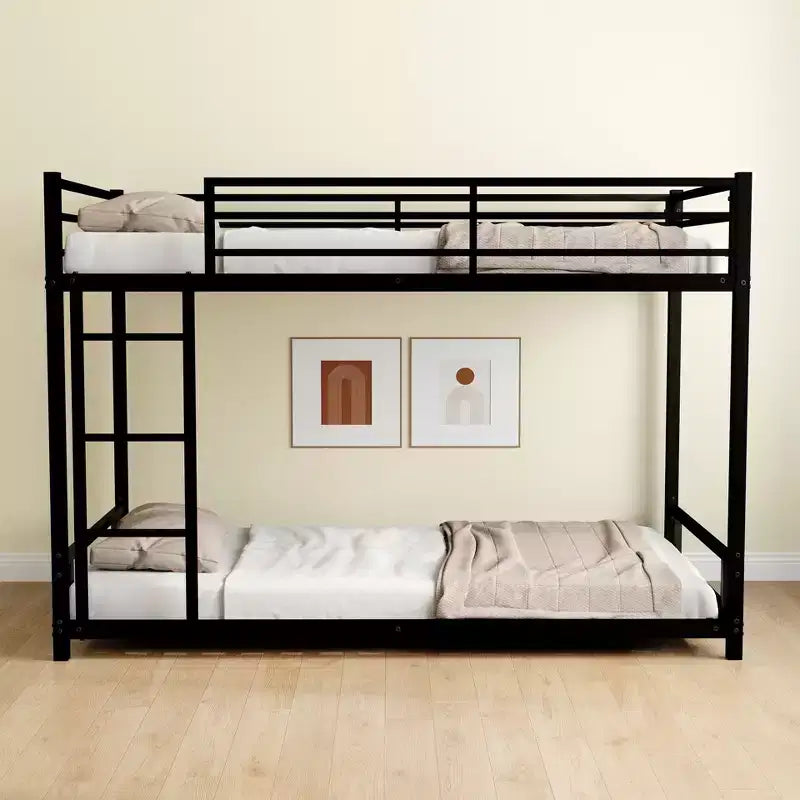 Okak Twin over Twin Metal Loft Bunk Bed Heavy Duty Bedframe with Ladder & Safety Guardrail for Adults Teens Noise Reduced Easy Assemble