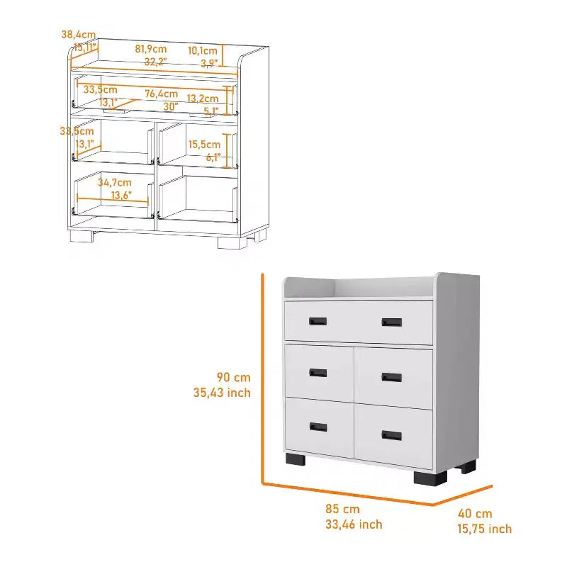 Comò Okak per Camera da Letto con Doppio Cassetto e 4 Cassetti Singoli, Cassettiera in Legno Organizzatore per Armadio per Soggiorno Corridoio