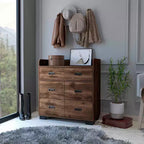 Comò Okak per Camera da Letto con Doppio Cassetto e 4 Cassetti Singoli, Cassettiera in Legno Organizzatore per Armadio per Soggiorno Corridoio