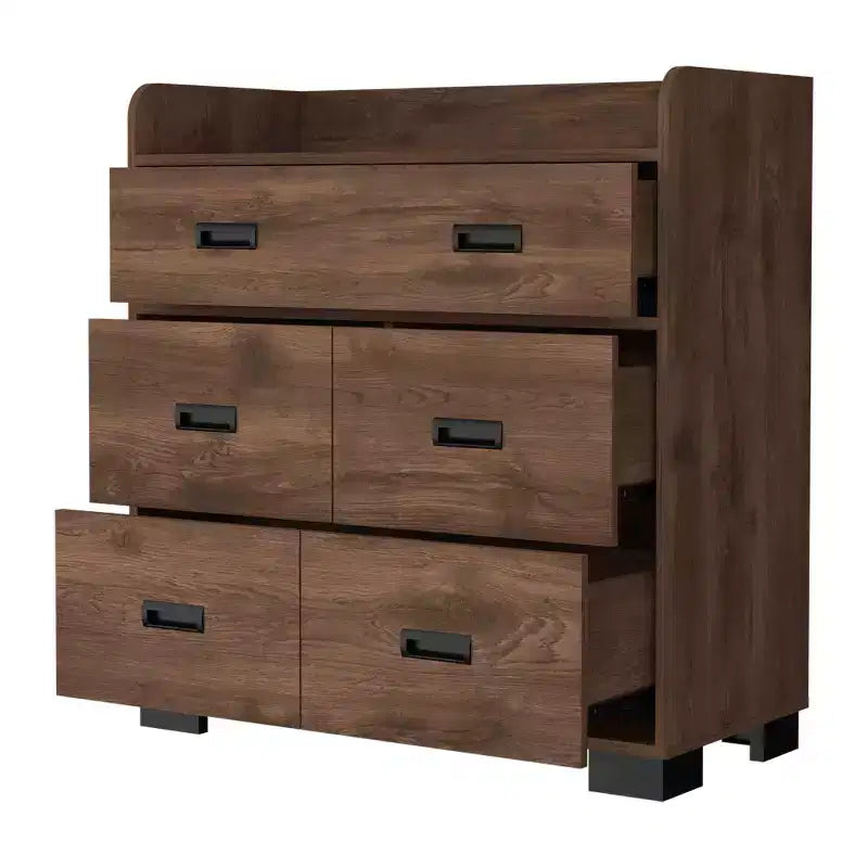 Comò Okak per Camera da Letto con Doppio Cassetto e 4 Cassetti Singoli, Cassettiera in Legno Organizzatore per Armadio per Soggiorno Corridoio