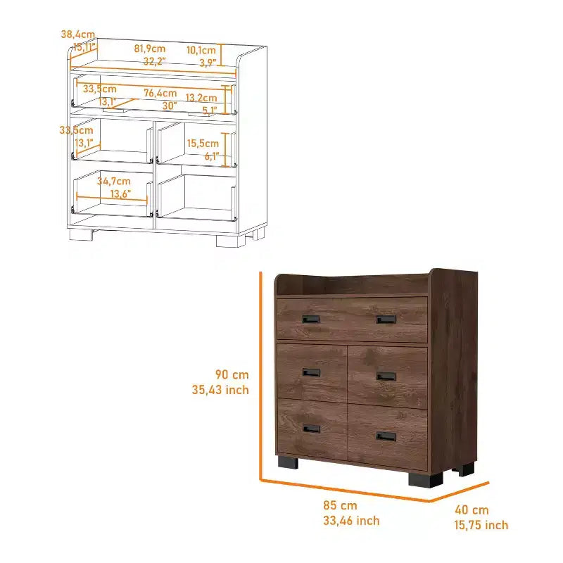 Comò Okak per Camera da Letto con Doppio Cassetto e 4 Cassetti Singoli, Cassettiera in Legno Organizzatore per Armadio per Soggiorno Corridoio