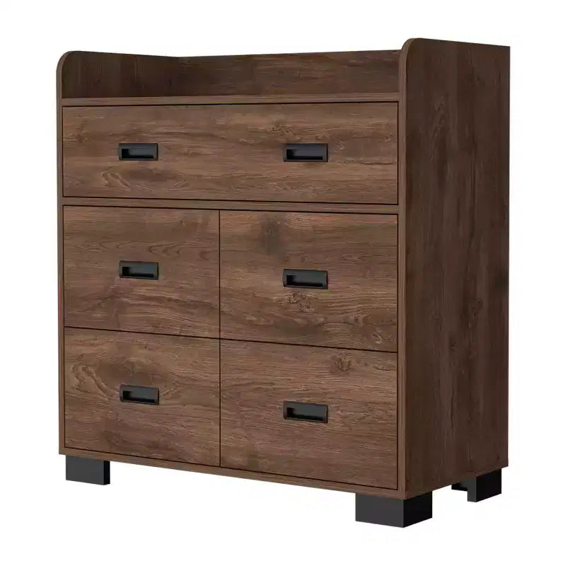 Comò Okak per Camera da Letto con Doppio Cassetto e 4 Cassetti Singoli, Cassettiera in Legno Organizzatore per Armadio per Soggiorno Corridoio