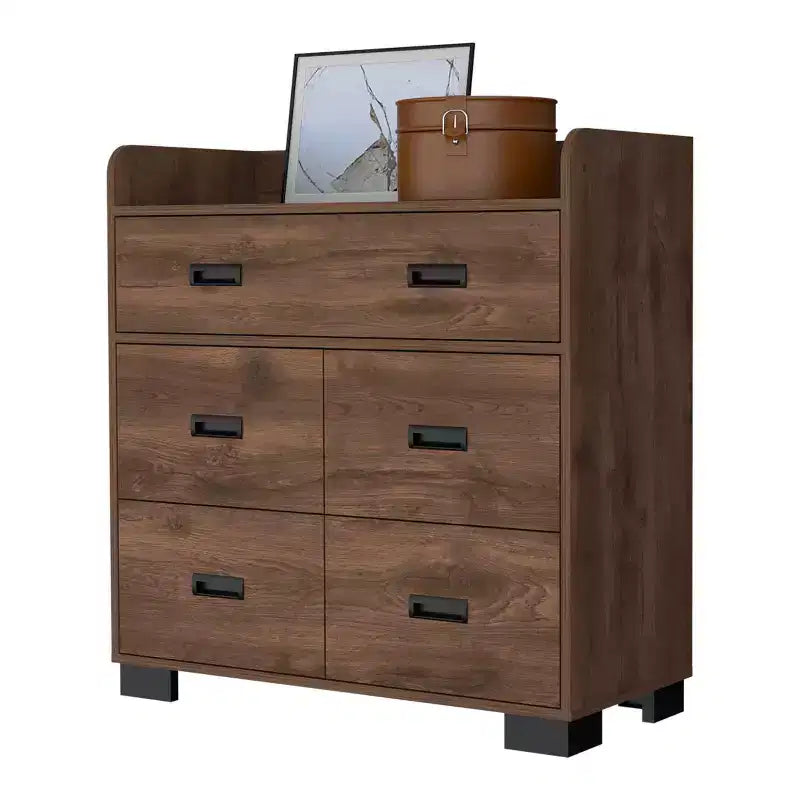 Comò Okak per Camera da Letto con Doppio Cassetto e 4 Cassetti Singoli, Cassettiera in Legno Organizzatore per Armadio per Soggiorno Corridoio