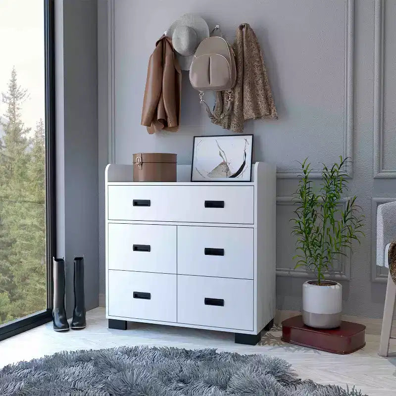Comò Okak per Camera da Letto con Doppio Cassetto e 4 Cassetti Singoli, Cassettiera in Legno Organizzatore per Armadio per Soggiorno Corridoio