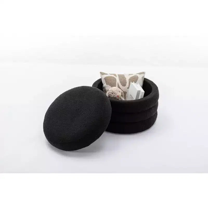 Okak Modern Round Storage Ottoman Bench Vanity Chair Soft Velvet Upholstered Footrest Stool With Wooden Shelving for Couch Bedroom Entrance