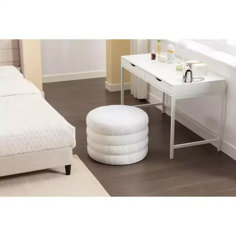 Okak Modern Round Storage Ottoman Bench Vanity Chair Soft Velvet Upholstered Footrest Stool With Wooden Shelving for Couch Bedroom Entrance
