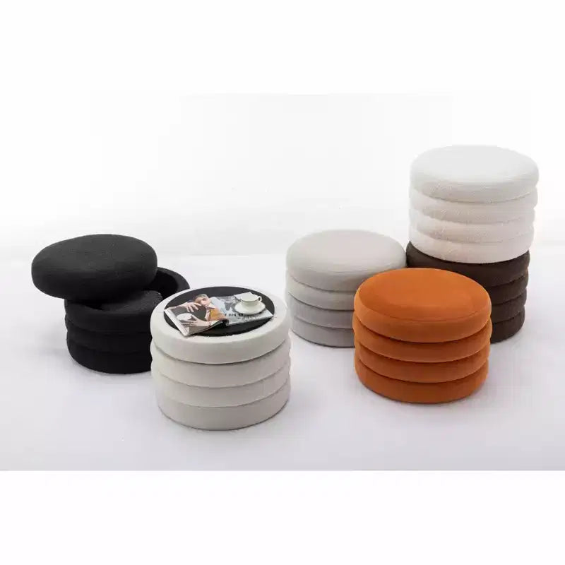 Okak Modern Round Storage Ottoman Bench Vanity Chair Soft Velvet Upholstered Footrest Stool With Wooden Shelving for Couch Bedroom Entrance