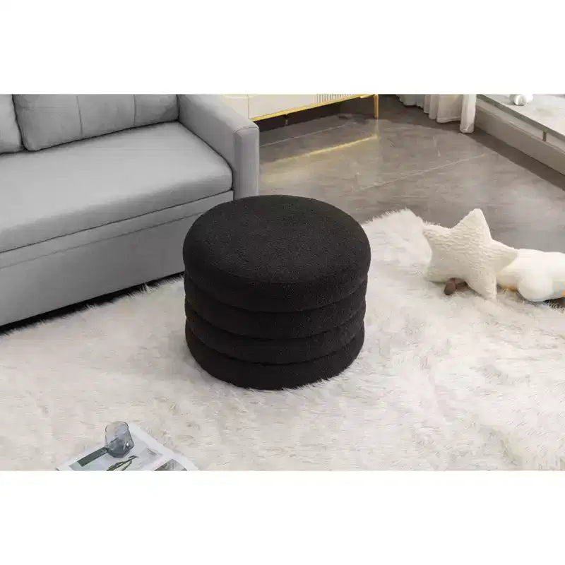 Okak Modern Round Storage Ottoman Bench Vanity Chair Soft Velvet Upholstered Footrest Stool With Wooden Shelving for Couch Bedroom Entrance