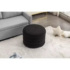 Okak Modern Round Storage Ottoman Bench Vanity Chair Soft Velvet Upholstered Footrest Stool With Wooden Shelving for Couch Bedroom Entrance