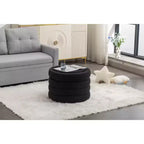 Okak Modern Round Storage Ottoman Bench Vanity Chair Soft Velvet Upholstered Footrest Stool With Wooden Shelving for Couch Bedroom Entrance