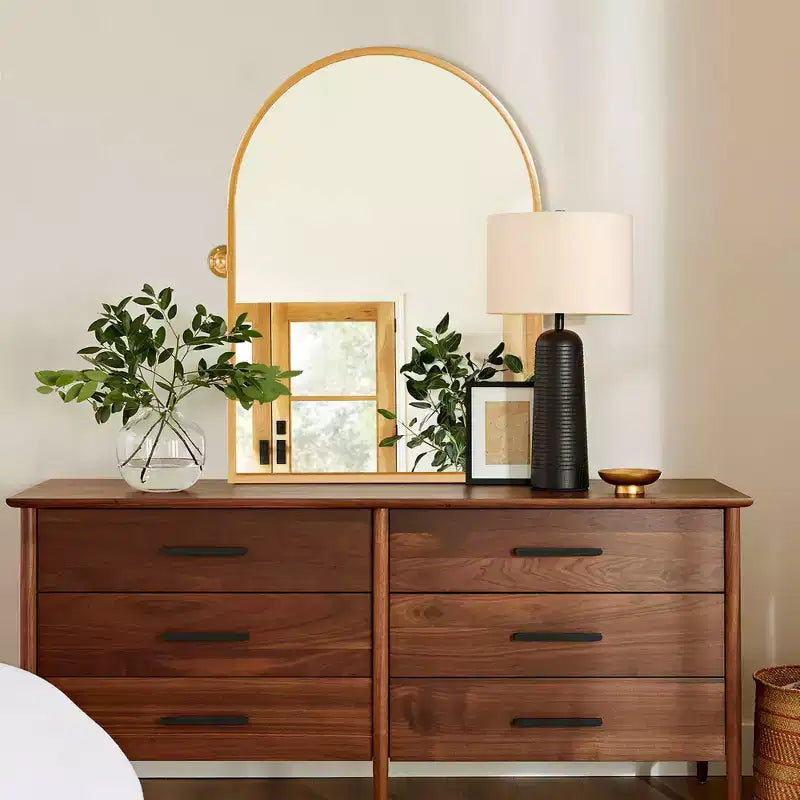MAYEERTY Gold Metal Frame Right-Angle Arched Wall Mounted Accent Mirror 36 x 24 x 2