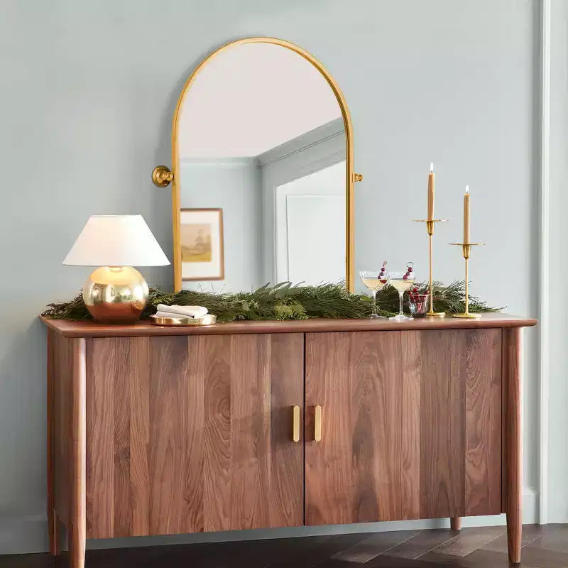 MAYEERTY Gold Metal Frame Right-Angle Arched Wall Mounted Accent Mirror 36 x 24 x 2