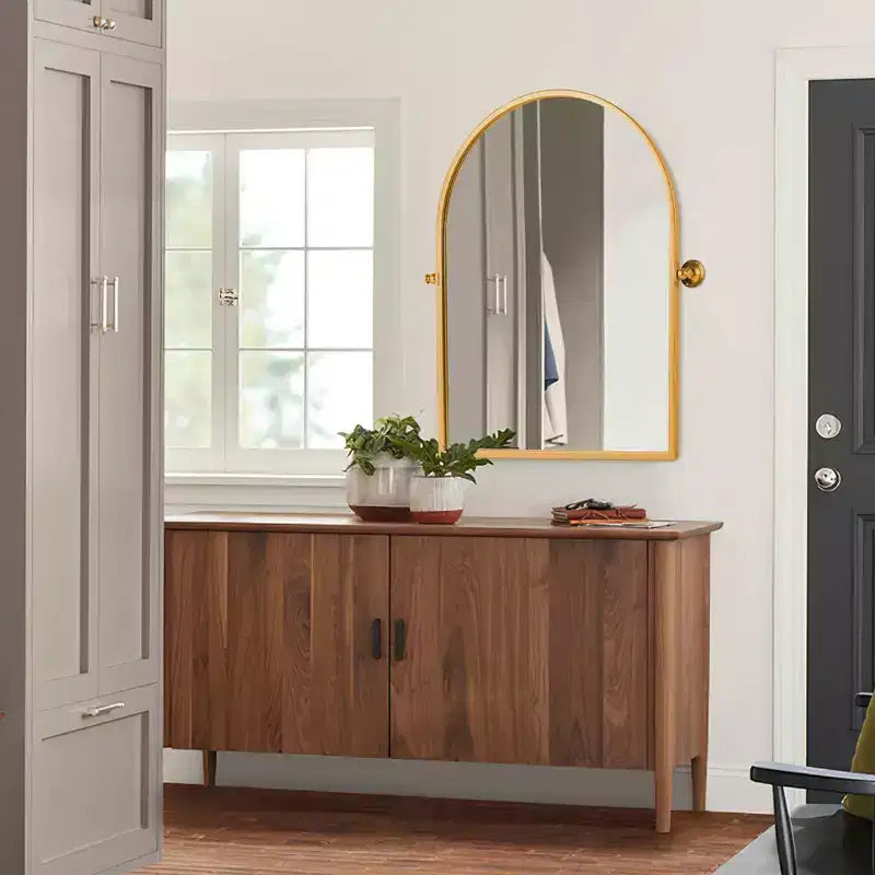 MAYEERTY Gold Metal Frame Right-Angle Arched Wall Mounted Accent Mirror 36 x 24 x 2