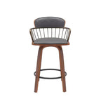 HomeRoots 26 Sgabello da bar con schienale basso girevole in similpelle grigia e marrone legno altezza bancone