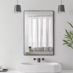 MAYEERTY 35.83x24.02x0.59in Aluminum Thin Edge Right Angle Rectangle Black Hanging Mirror