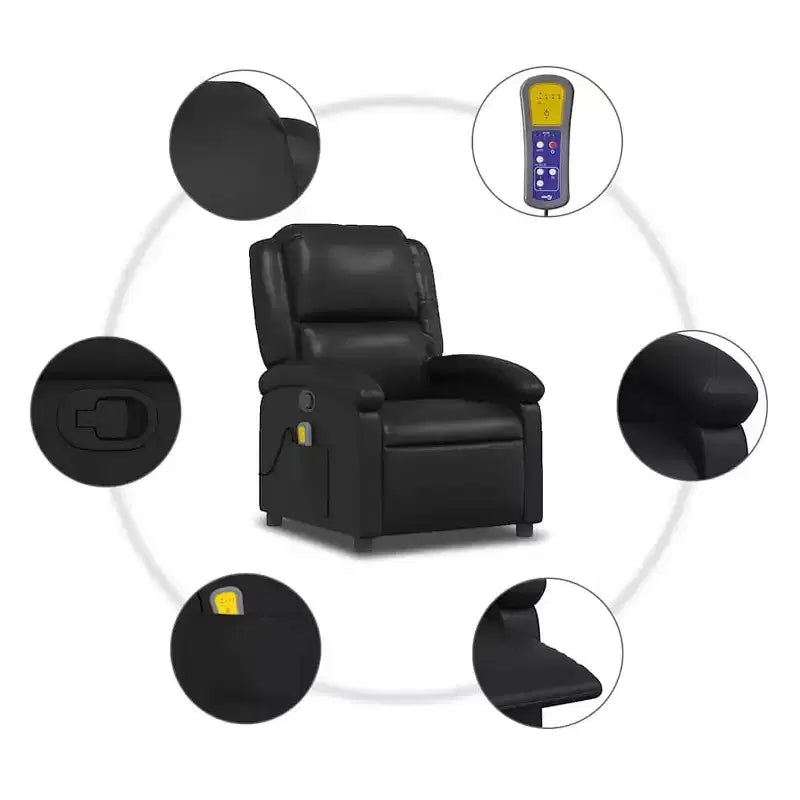 vidaXL Black Massage Recliner Chair - Adjustable Backrest & Footrest for Ultimate Relaxation