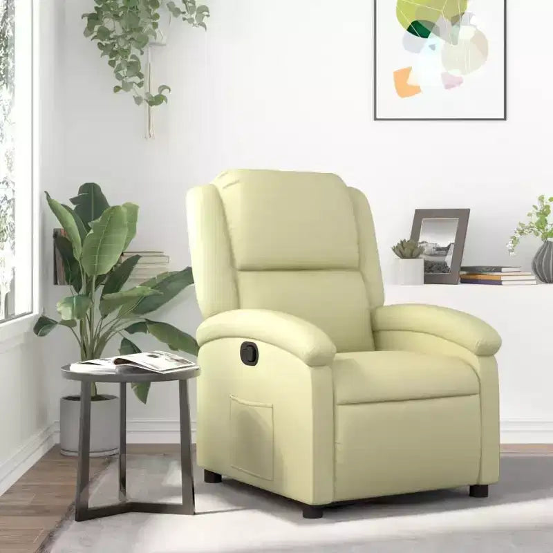 vidaXL Recliner Chair Wingback Reclining Sofa Seating Furniture Real Leather - Cream Manual Push Back No Massage