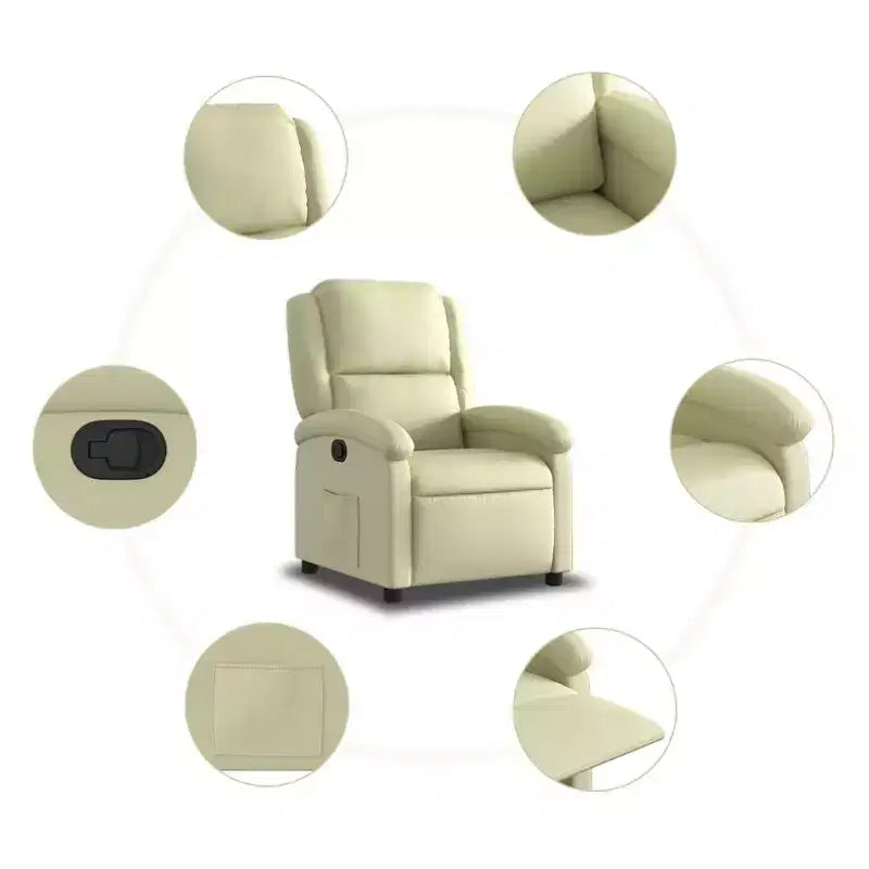 vidaXL Recliner Chair Wingback Reclining Sofa Seating Furniture Real Leather - Cream Manual Push Back No Massage