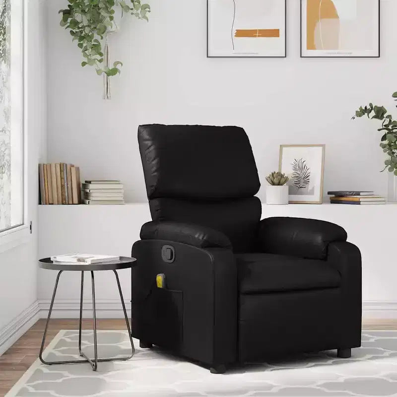 vidaXL Massage Recliner Chair Black Faux leather, metal, plywood Single