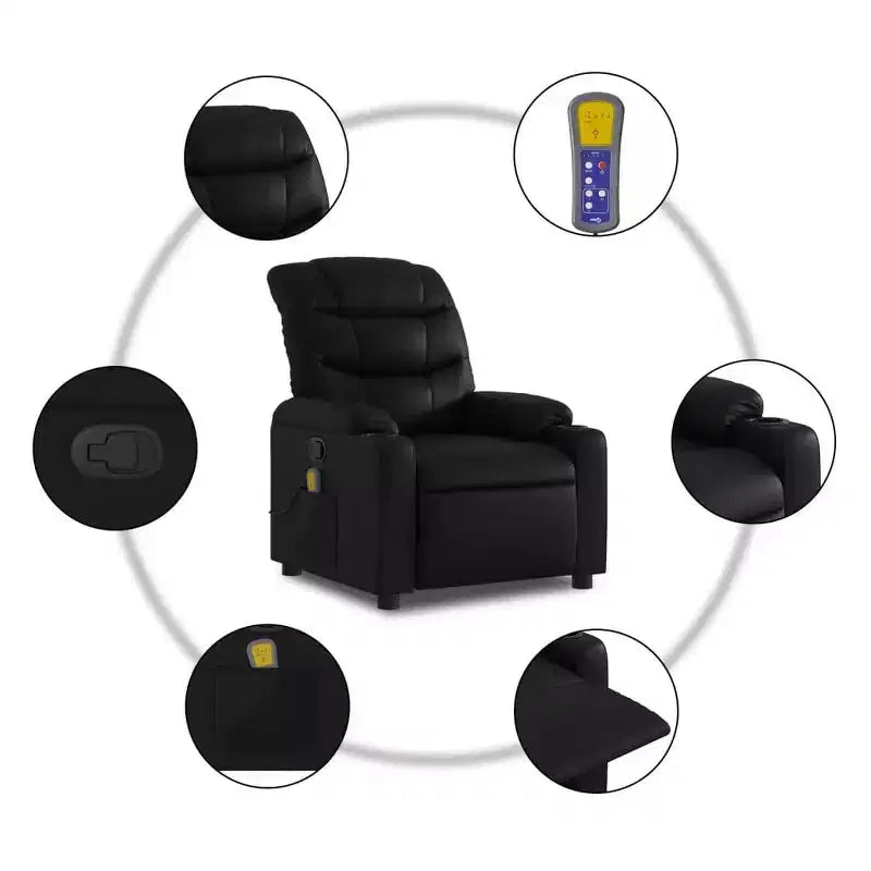 vidaXL Massage Recliner Chair Black Faux leather, metal, plywood Single