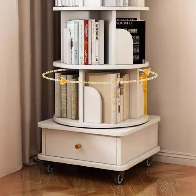 Chic Crate 6-Tier 360 Rotating Bookshelf with Wheels & Drawer, Space-Saving Bookcase for Bedroom & Home Office