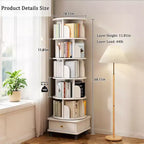 Chic Crate 6-Tier 360 Rotating Bookshelf with Wheels & Drawer, Space-Saving Bookcase for Bedroom & Home Office
