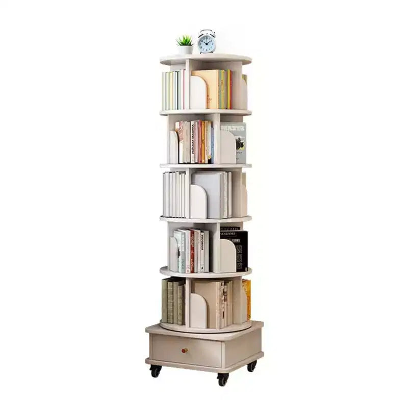 Chic Crate 6-Tier 360 Rotating Bookshelf with Wheels & Drawer, Space-Saving Bookcase for Bedroom & Home Office
