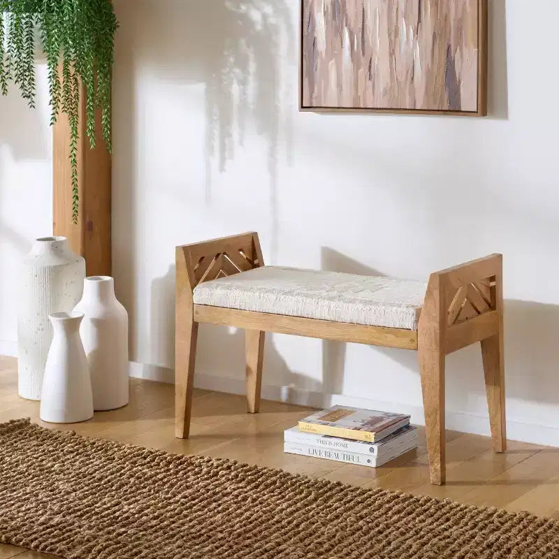Hamburg Wood Bench - BCH3702 - Beige/Natural - Safavieh