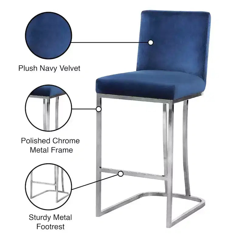 Meridian Furniture, Sgabello in velluto blu Heidi