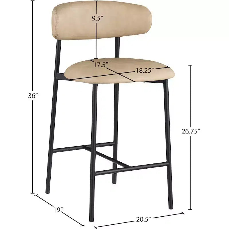 Meridian Furniture,Lupita Tan Vegan Leather Counter Stool, Set of 2