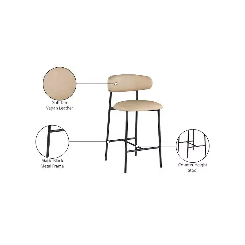 Meridian Furniture,Lupita Tan Vegan Leather Counter Stool, Set of 2