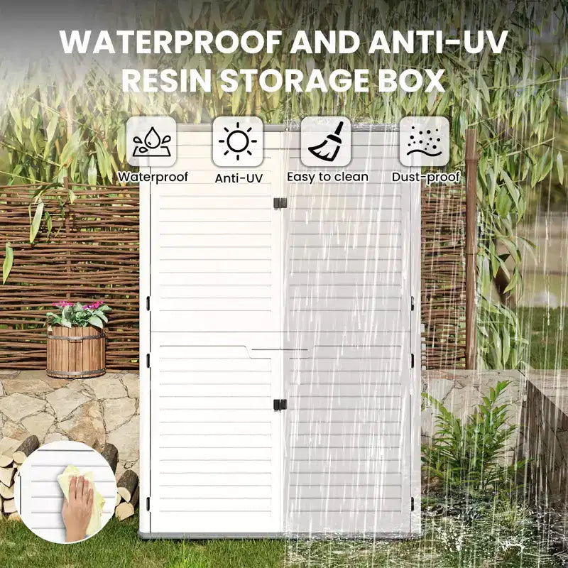 Outdoor Resin Storage Sheds, 64 Cu.Ft Outdoor Waterproof Storage Cabinet for Garage, Tools, Sofa Cushion, Outdoor Storage