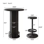 MAYEERTY 23.62 Round Modern Farmhouse Bistro Table Set with 2 Stools, Rustic MDF Top & Metal Pedestal Base, 37.8 Bar Height Table with Footrest