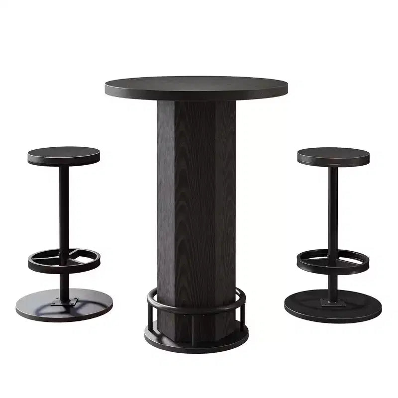 MAYEERTY 23.62 Round Modern Farmhouse Bistro Table Set with 2 Stools, Rustic MDF Top & Metal Pedestal Base, 37.8 Bar Height Table with Footrest