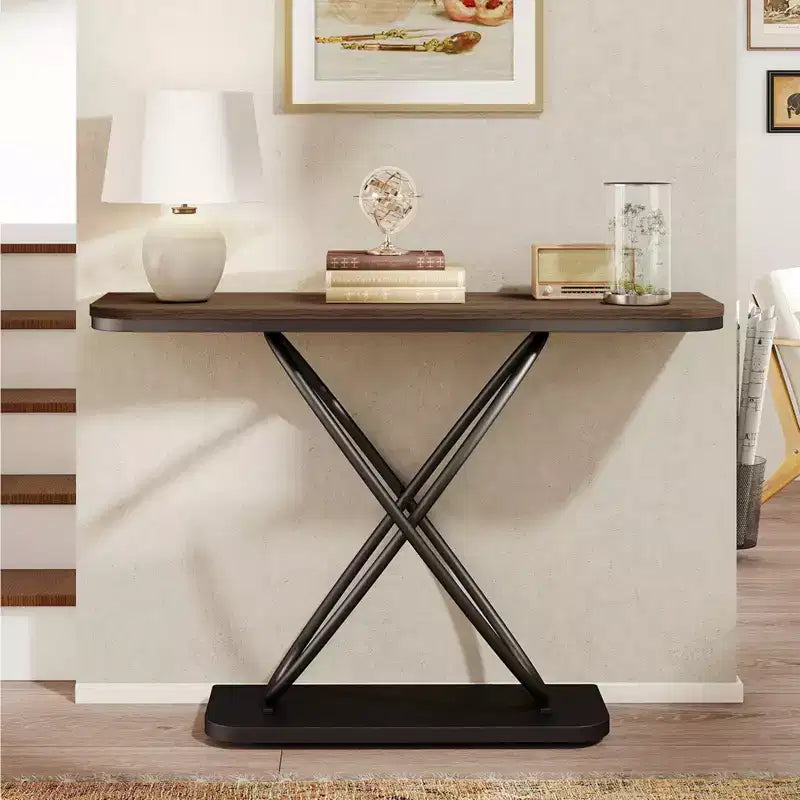 Bekrvio 47.4 Farmhouse Console Table - Rustic Entryway Table with Black Metal Frame | Narrow Sofa Table for Living Room, Hallway, Foyer