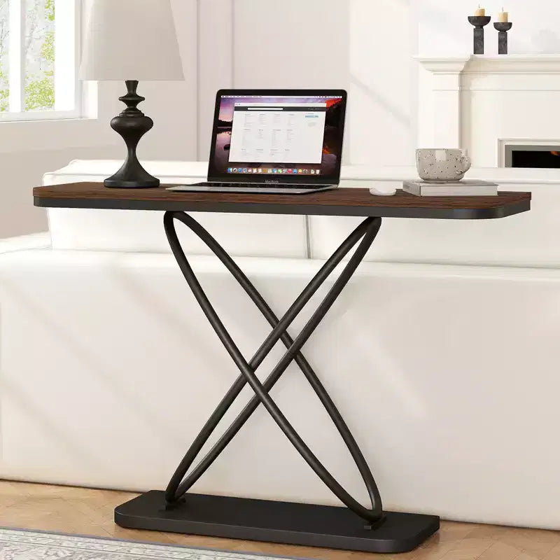 Bekrvio 47.4 Farmhouse Console Table - Rustic Entryway Table with Black Metal Frame | Narrow Sofa Table for Living Room, Hallway, Foyer