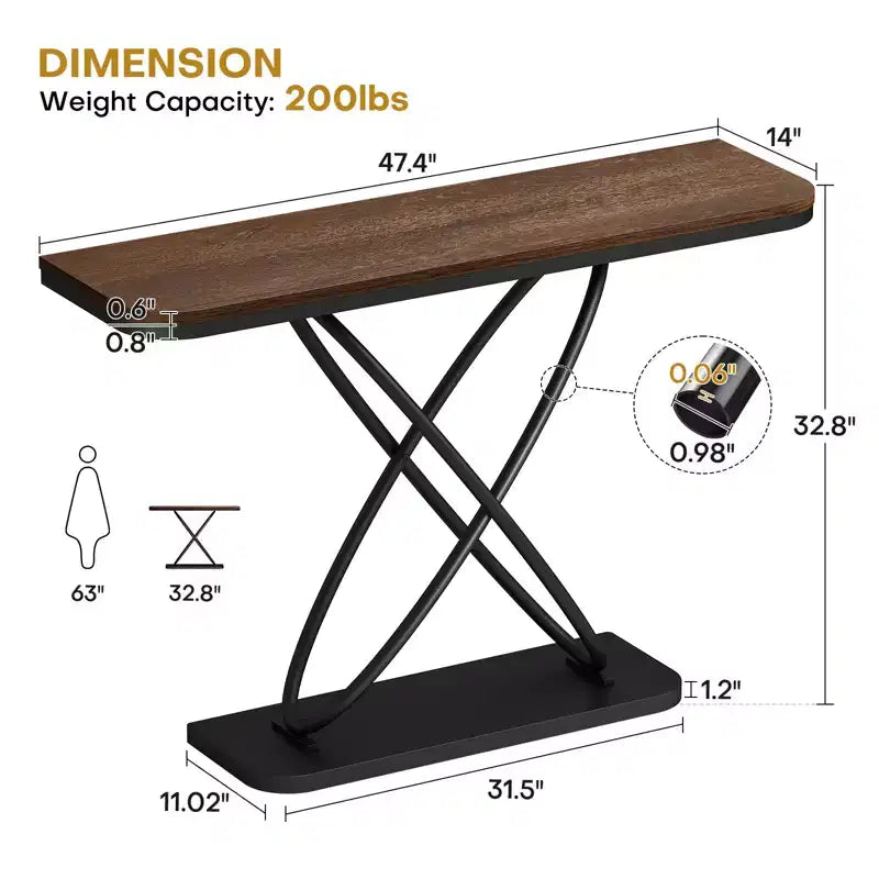 Bekrvio 47.4 Farmhouse Console Table - Rustic Entryway Table with Black Metal Frame | Narrow Sofa Table for Living Room, Hallway, Foyer