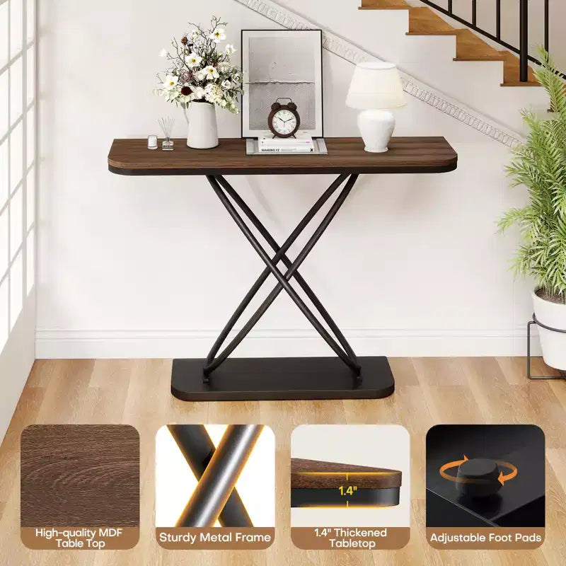 Bekrvio 47.4 Farmhouse Console Table - Rustic Entryway Table with Black Metal Frame | Narrow Sofa Table for Living Room, Hallway, Foyer