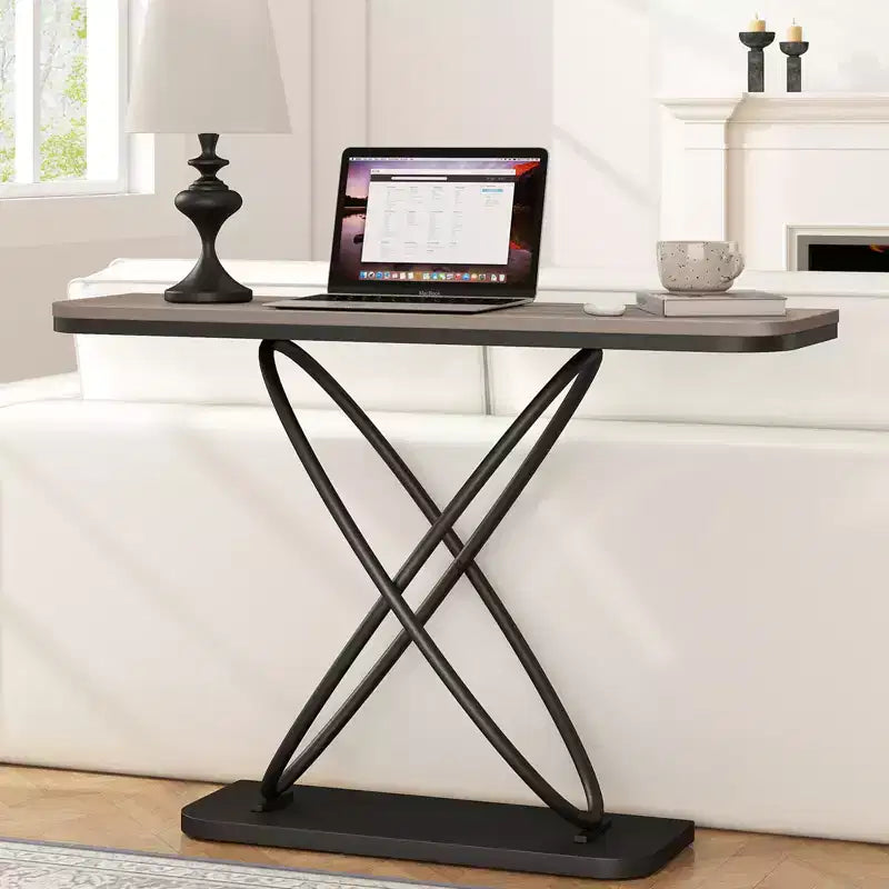 Bekrvio 47.4 Farmhouse Console Table - Rustic Entryway Table with Black Metal Frame | Narrow Sofa Table for Living Room, Hallway, Foyer