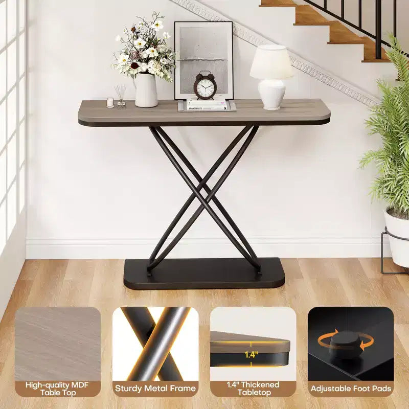 Bekrvio 47.4 Farmhouse Console Table - Rustic Entryway Table with Black Metal Frame | Narrow Sofa Table for Living Room, Hallway, Foyer