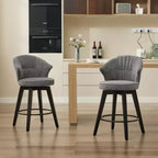 Zeus & Ruta Set of 2 Wingback 25 Swivel Bar Stools with Chenille Upholstery, Wood Legs and Adjustable Height